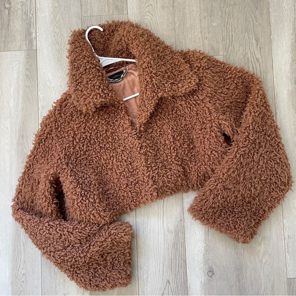 Majorelle Teddy Jacket leandra faux fur Crop womens Brown (large) sherpa glam